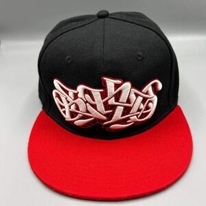 Bukue1 Hat Men 7 3/8 Black‎ Red Embroidered Grassroots Fitted Cap